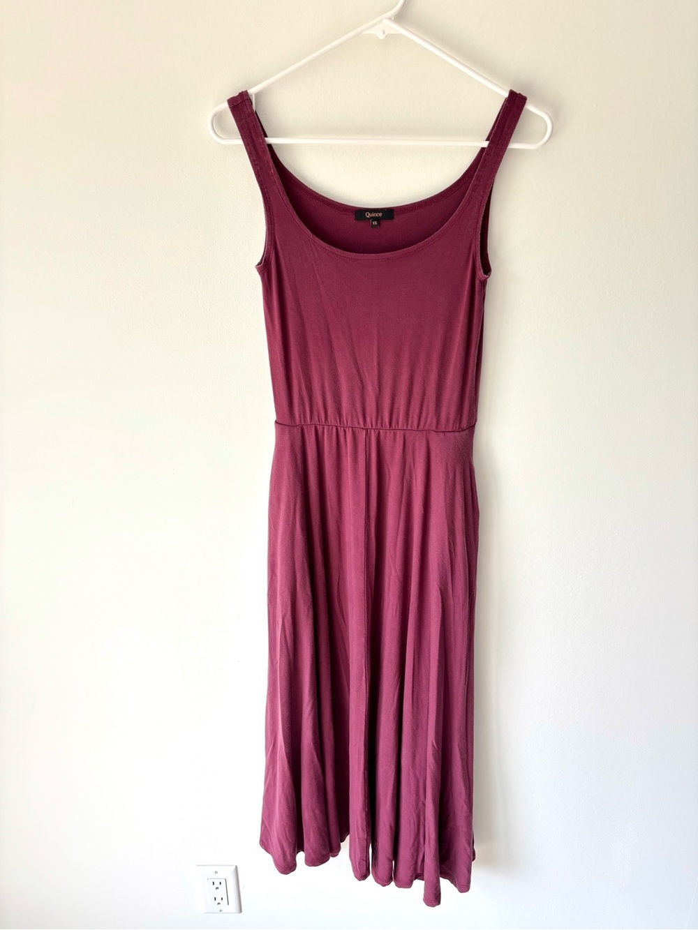 Quince Tencel Jersey Fit & Flare Dress Wine Burgundy Sleeveless Midi Scoop Neck